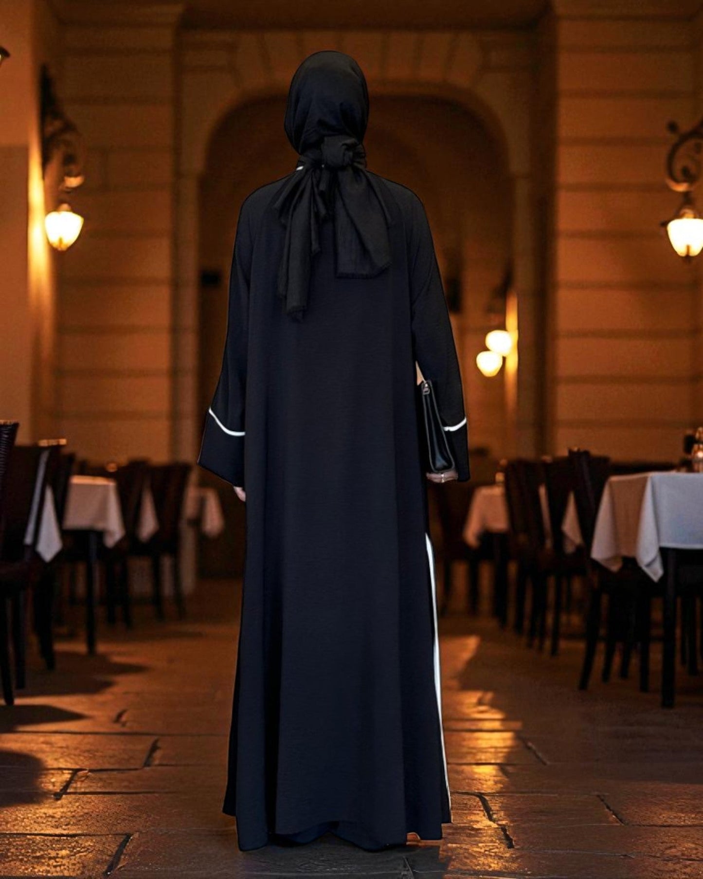 Chic Black & White Abaya Co-Ords with Palazzo Pants