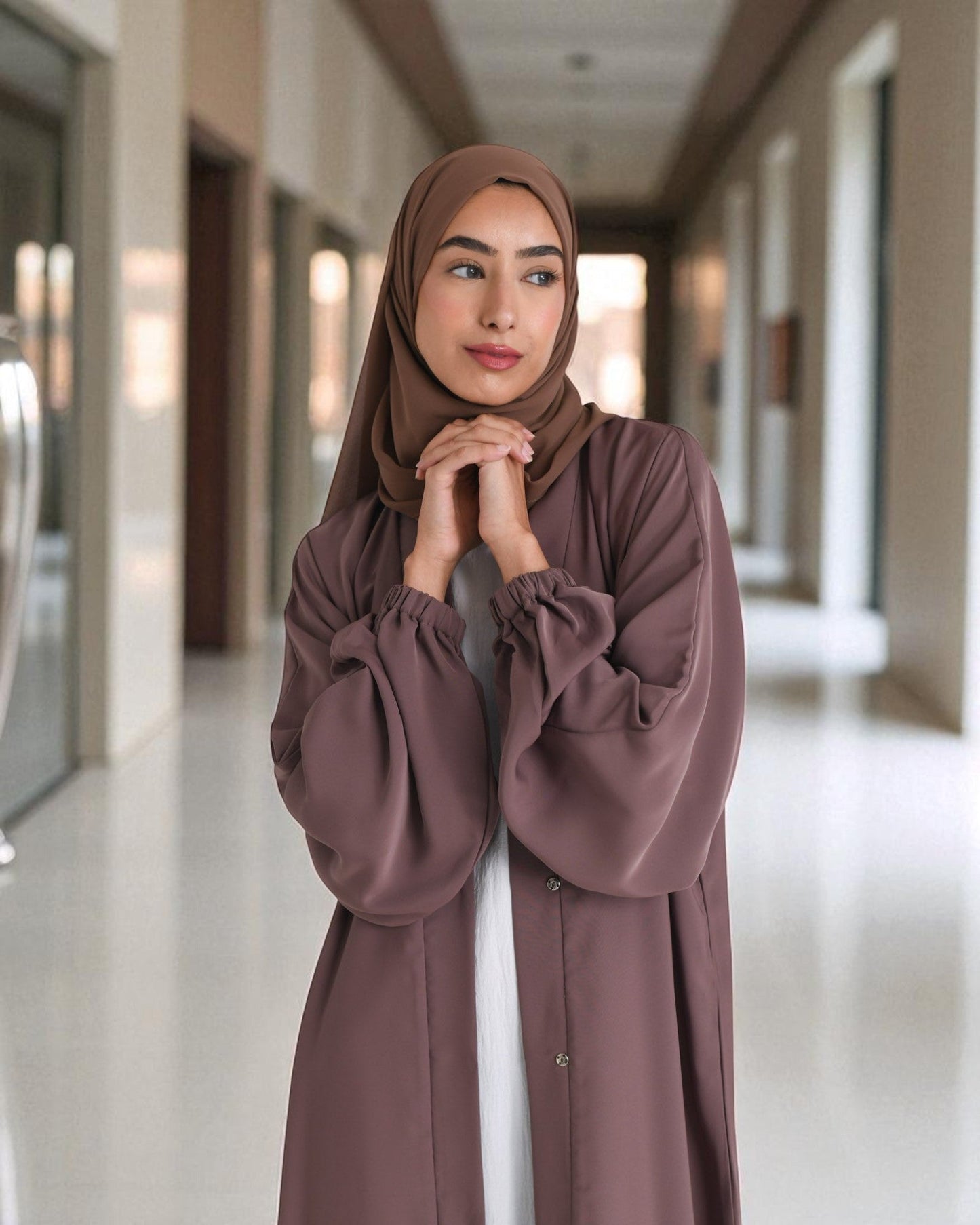 3-Piece Front Open Abaya Set with Balloon Sleeves and Matching Hijab Ñ inspired by the LATEST ABAYA MODEL