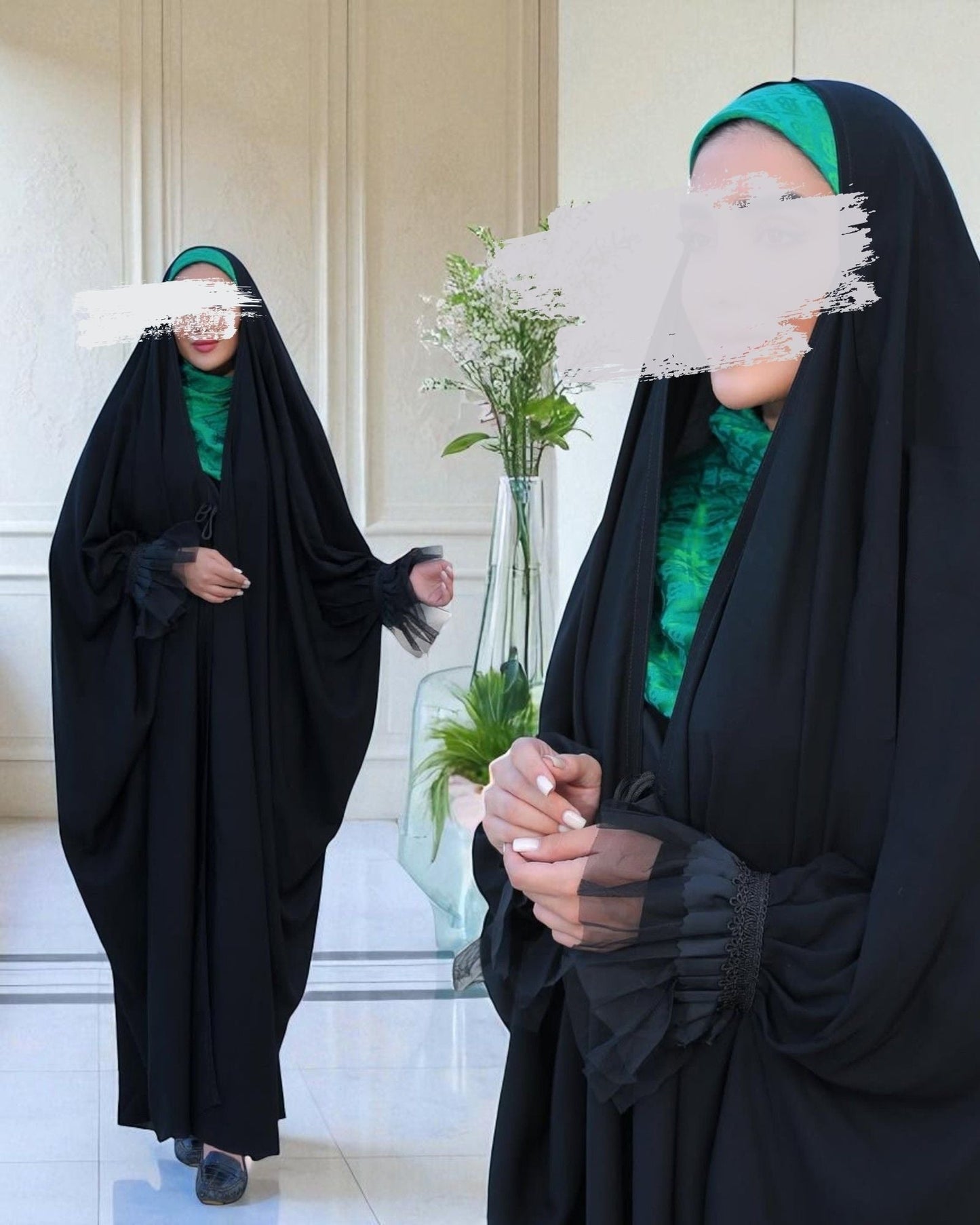 Irani Chadar with Designer Lace & Net Cuff Detailing Ð Firdaus Fabric