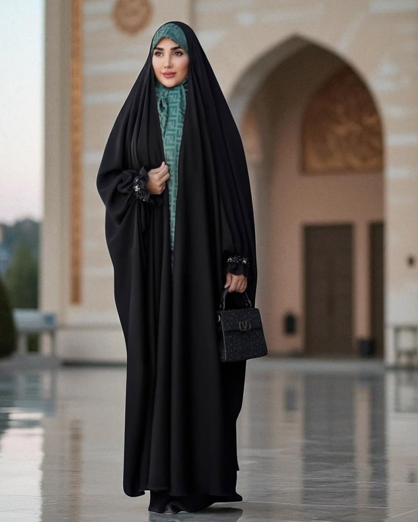 Black Irani Chadar with Handwork Embellished Cuffs Ð Firdaus Fabric