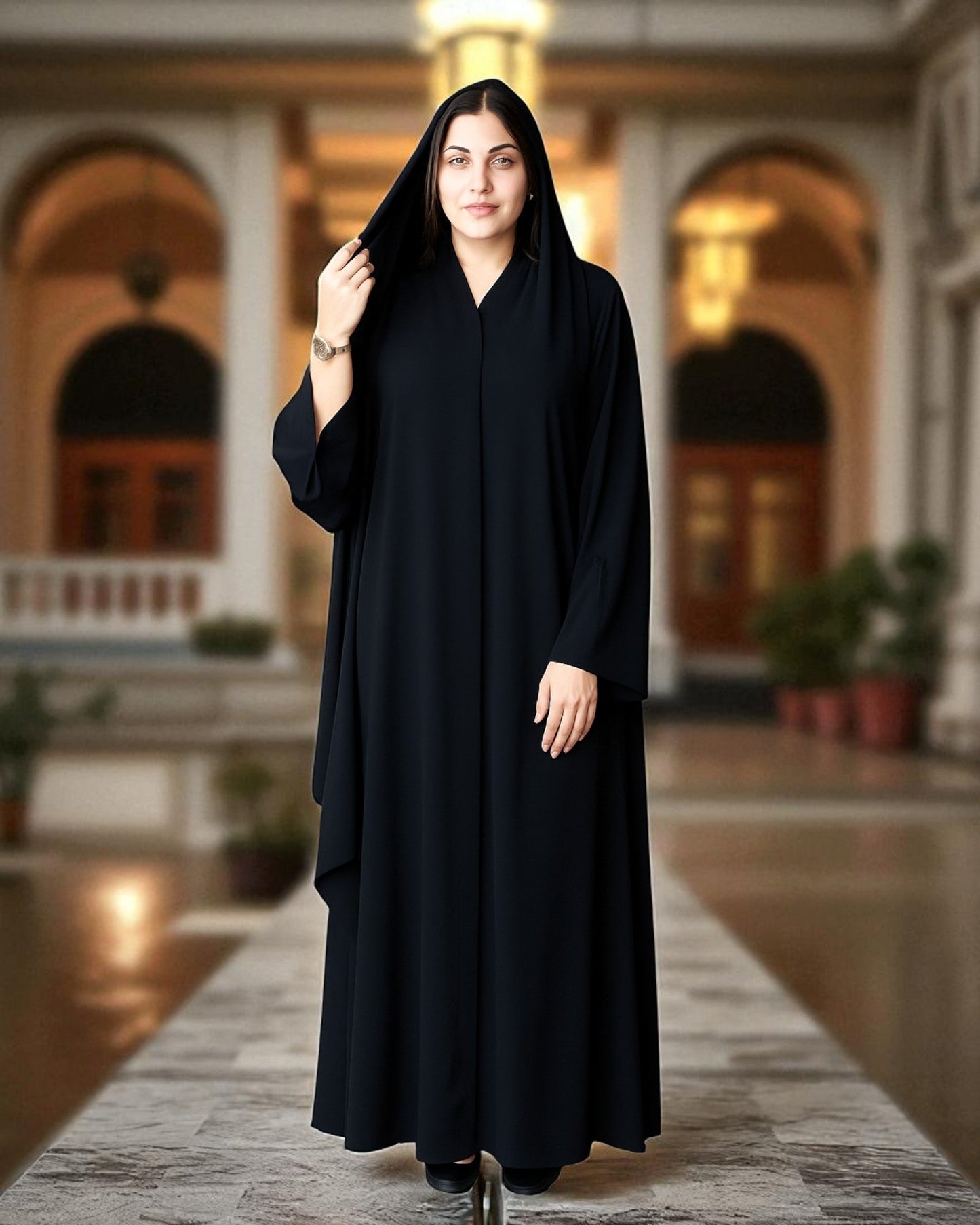 Minimal Grace Black Burqa Abaya in Pure Prada Fabric with Designer Sleeves