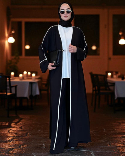 Chic Black & White Abaya Co-Ords with Palazzo Pants