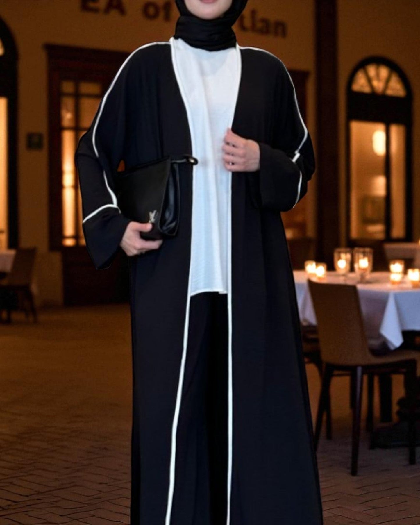 Chic Black & White Abaya Co-Ords with Palazzo Pants