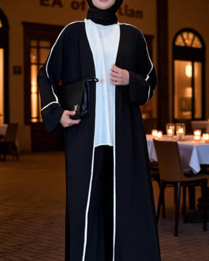 Chic Black & White Abaya Co-Ords with Palazzo Pants