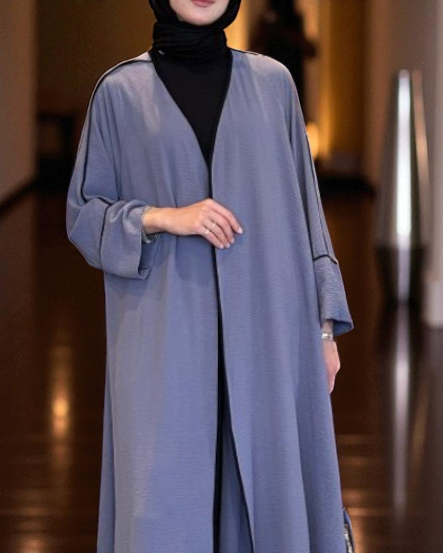 Graceful Modest Co-ord Set in Firdaus Fabric with Flowing Silhouette-Grey-Black