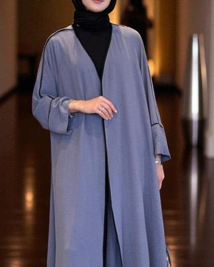 Graceful Modest Co-ord Set in Firdaus Fabric with Flowing Silhouette-Grey-Black