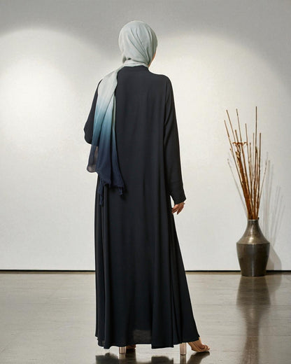 Umbrella Flare Abaya in Black Firdaus Fabric with Pleated Cuff Sleeves