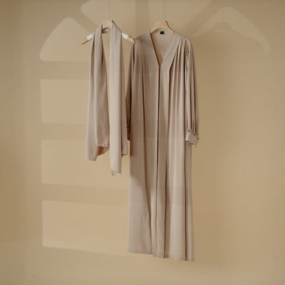 Luxurious Three-Piece Abaya Set with Designer Sleeves