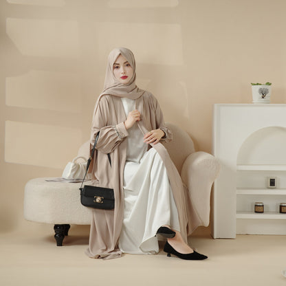Luxurious Three-Piece Abaya Set with Designer Sleeves