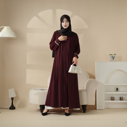 Luxurious Three-Piece Abaya Set with Designer Sleeves