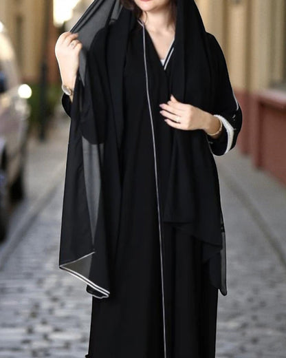Black Firdaus Angrakha Abaya with Pearl Sleeve Detailing