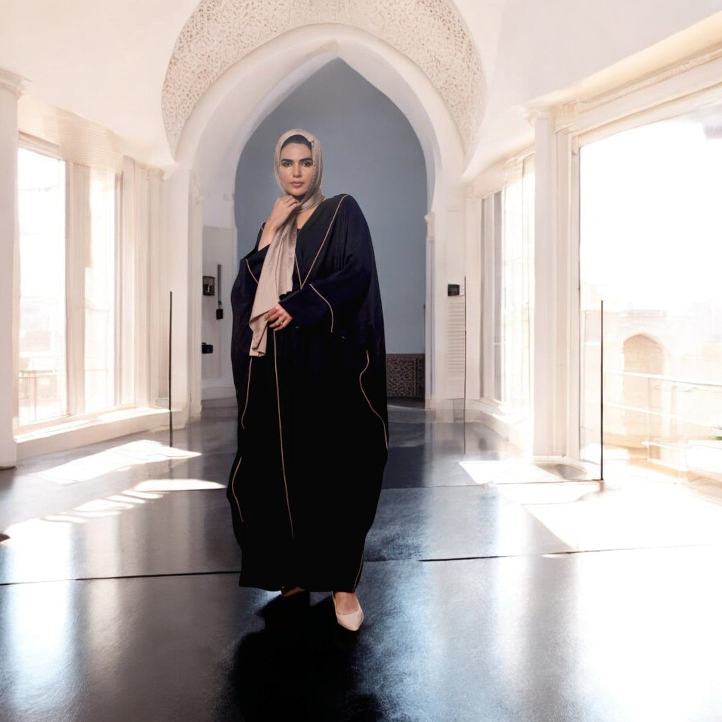 Luxury Tiktok Bhisht Kaftan Abaya with Satin Hijab Black