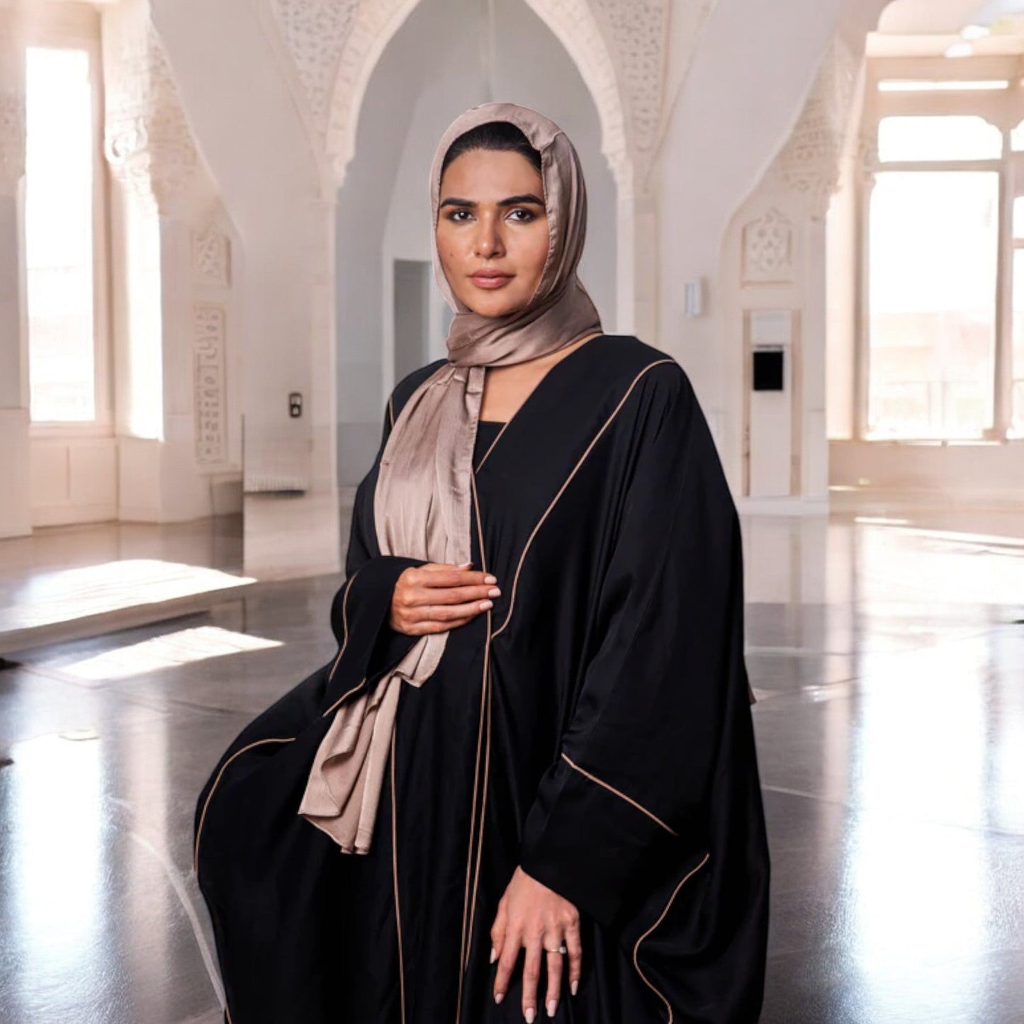 Luxury Tiktok Bhisht Kaftan Abaya with Satin Hijab Black