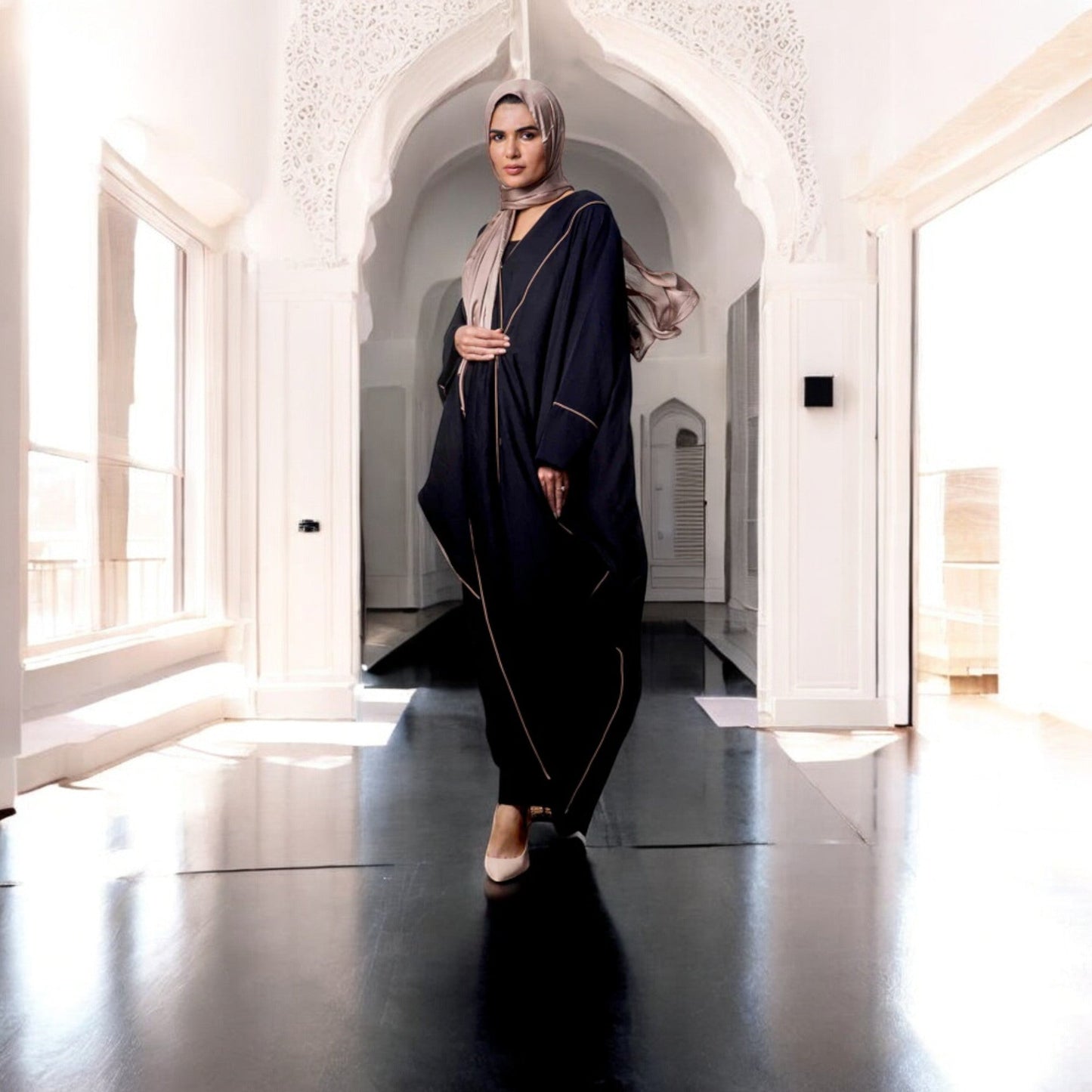 Luxury Tiktok Bhisht Kaftan Abaya with Satin Hijab Black