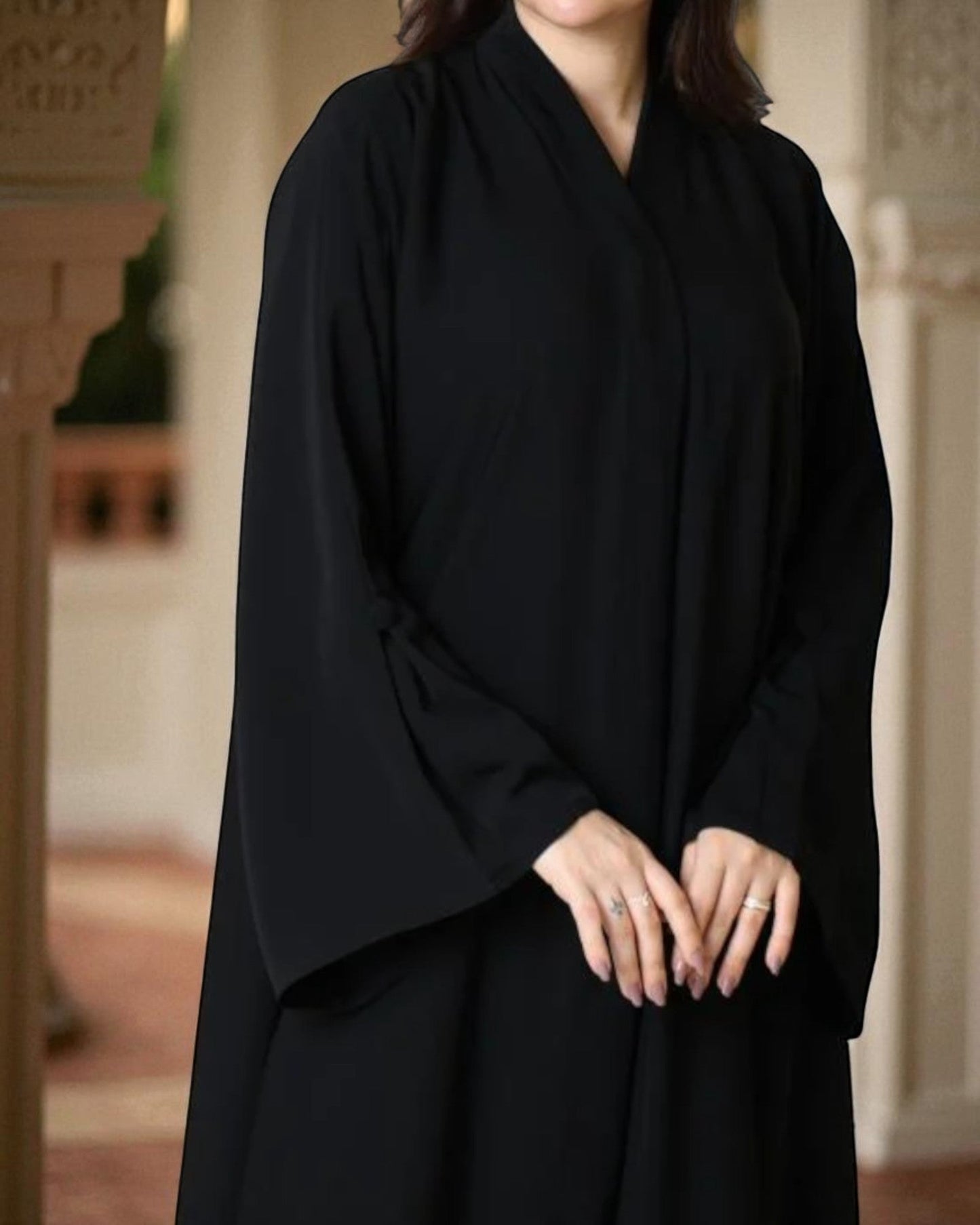 Minimal Grace Black Burqa Abaya in Pure Prada Fabric with Designer Sleeves