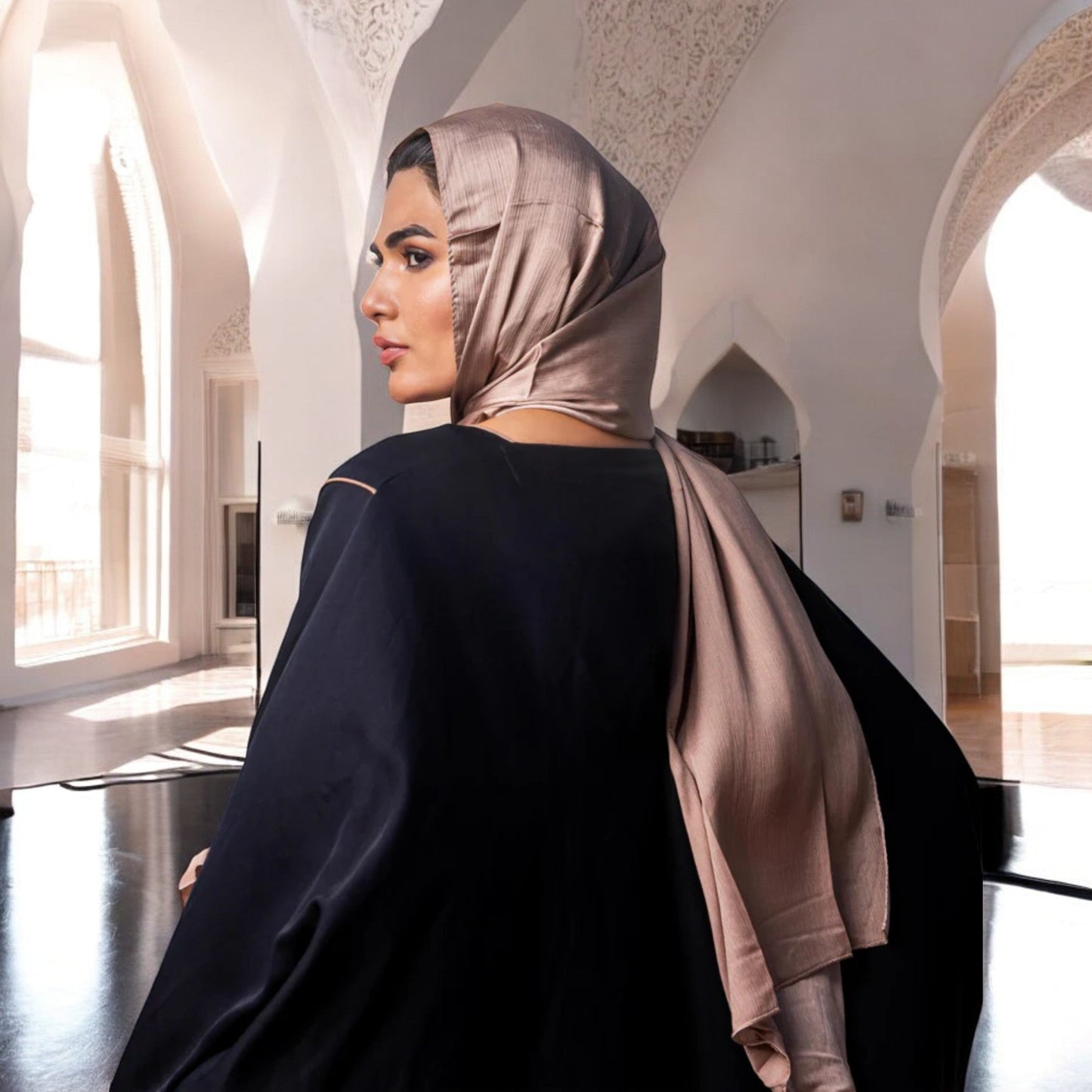 Luxury Tiktok Bhisht Kaftan Abaya with Satin Hijab Black