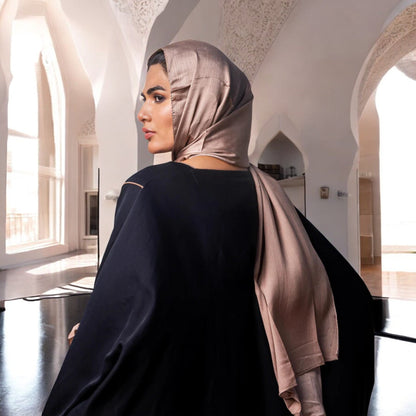 Luxury Tiktok Bhisht Kaftan Abaya with Satin Hijab Black