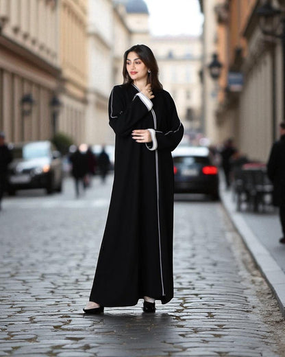 Black Firdaus Angrakha Abaya with Pearl Sleeve Detailing