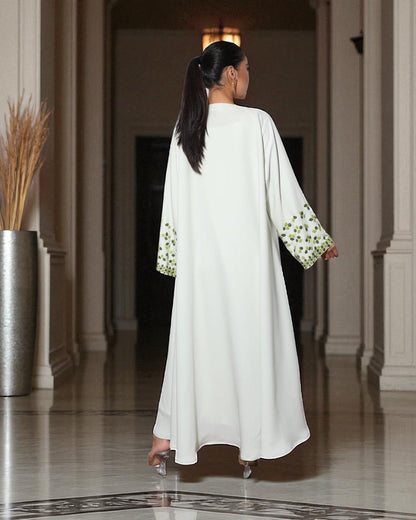 Graceful White 3-Piece Set with Handworked Sleeves in Premium Abayas