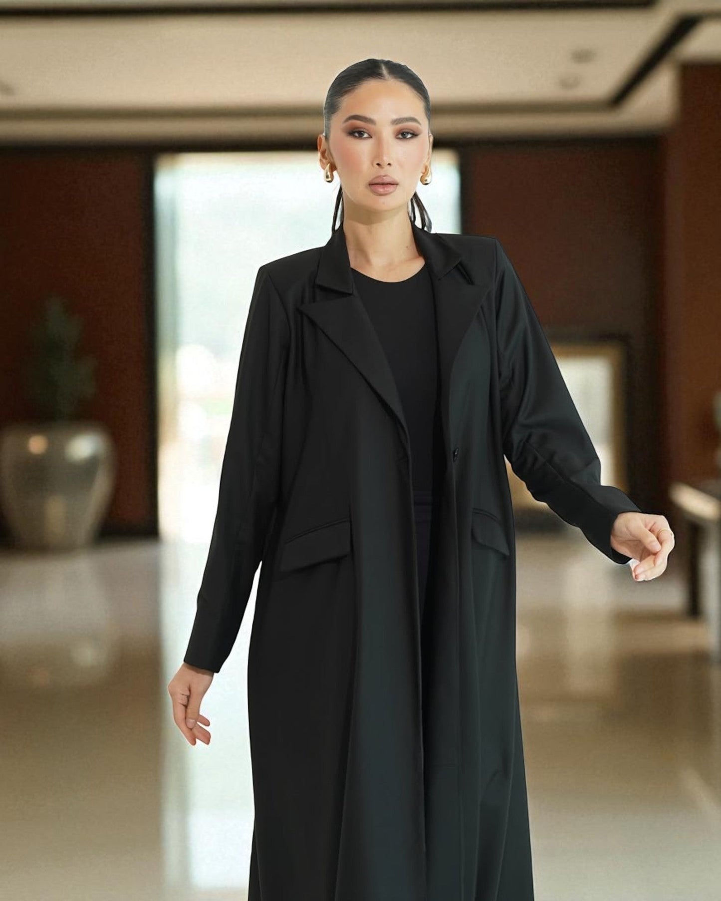 Blazer-Inspired Trendy Abaya in Flowing Firdaus Fabric
