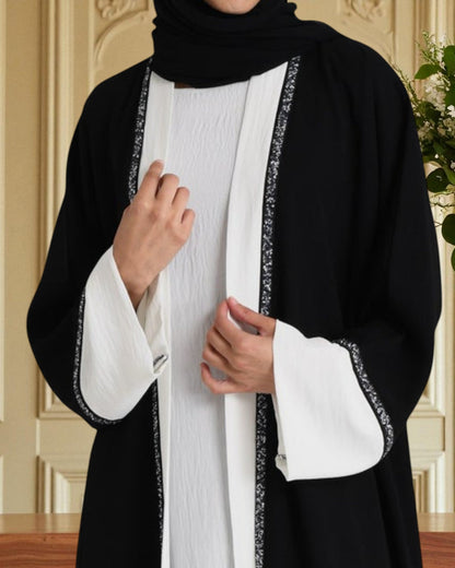 3 Piece Abaya Set in CEY Crush with Front Open Upper Abaya & Dupatta