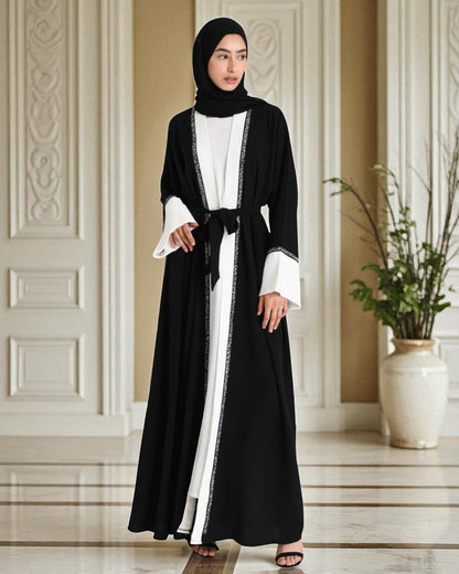 3 Piece Abaya Set in CEY Crush with Front Open Upper Abaya & Dupatta