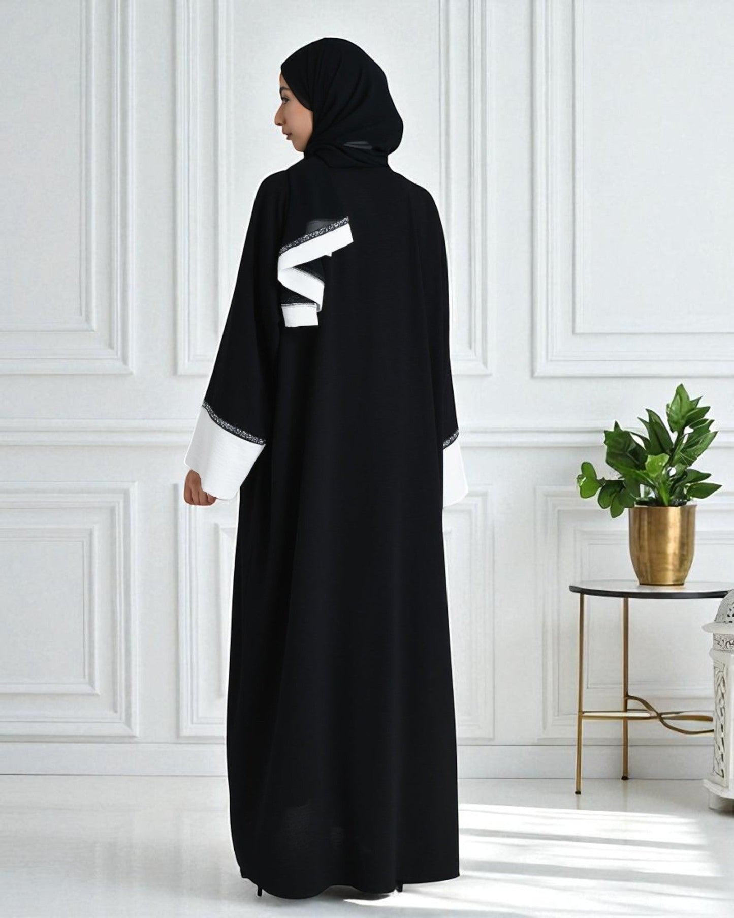 3 Piece Abaya Set in CEY Crush with Front Open Upper Abaya & Dupatta