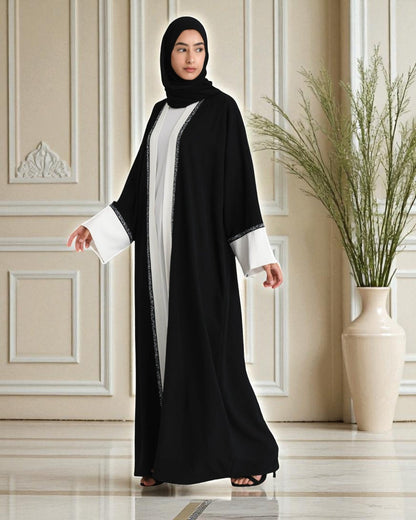 3 Piece Abaya Set in CEY Crush with Front Open Upper Abaya & Dupatta