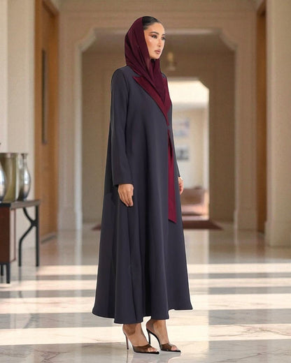 Graceful Contrast Satin Lapel in Latest Abaya Design