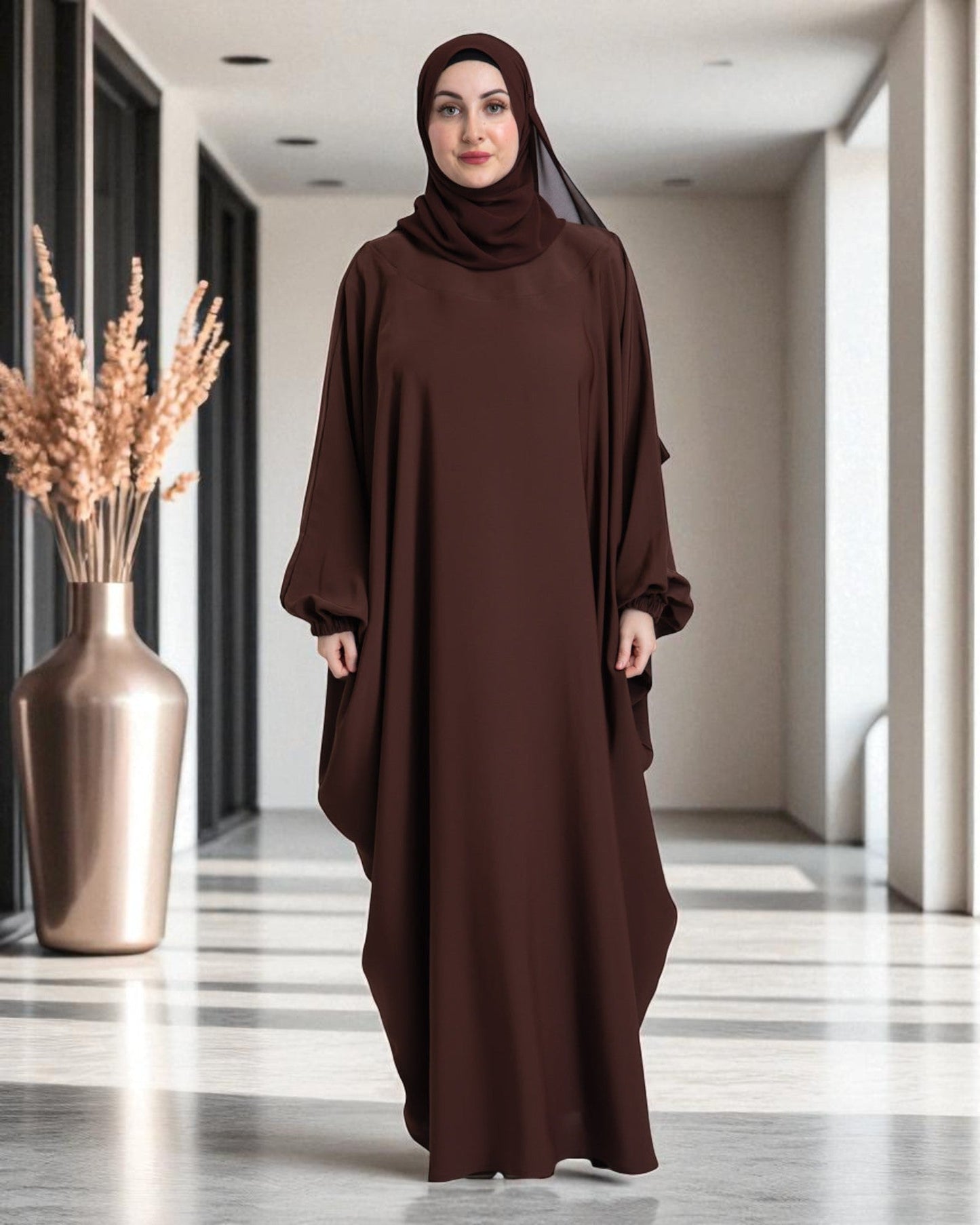 Free Size Kaftan Burqa in Firdaus Fabric with Elasticated Cuff Sleeves