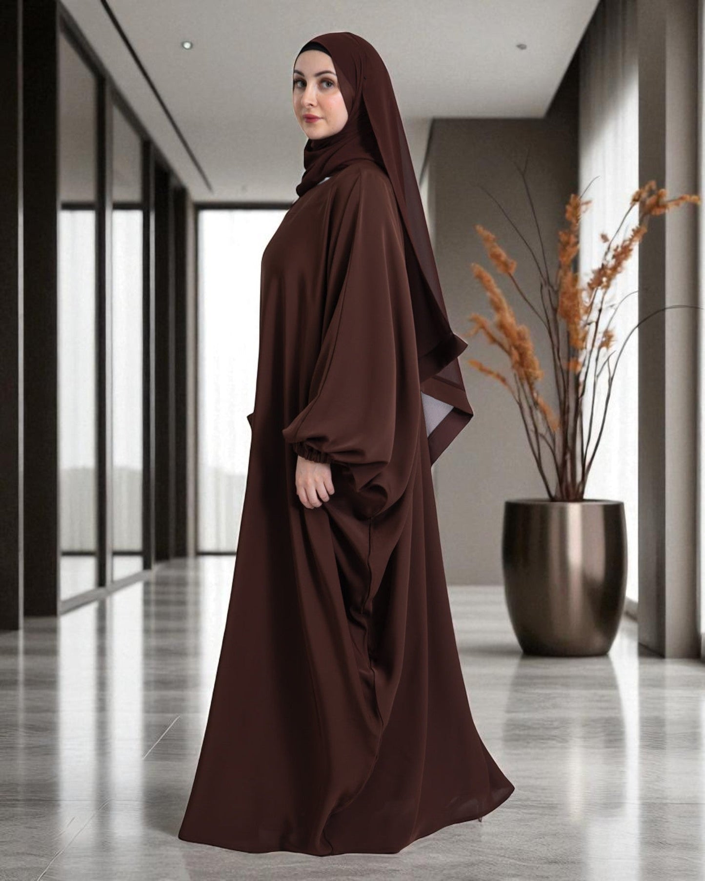 Free Size Kaftan Burqa in Firdaus Fabric with Elasticated Cuff Sleeves