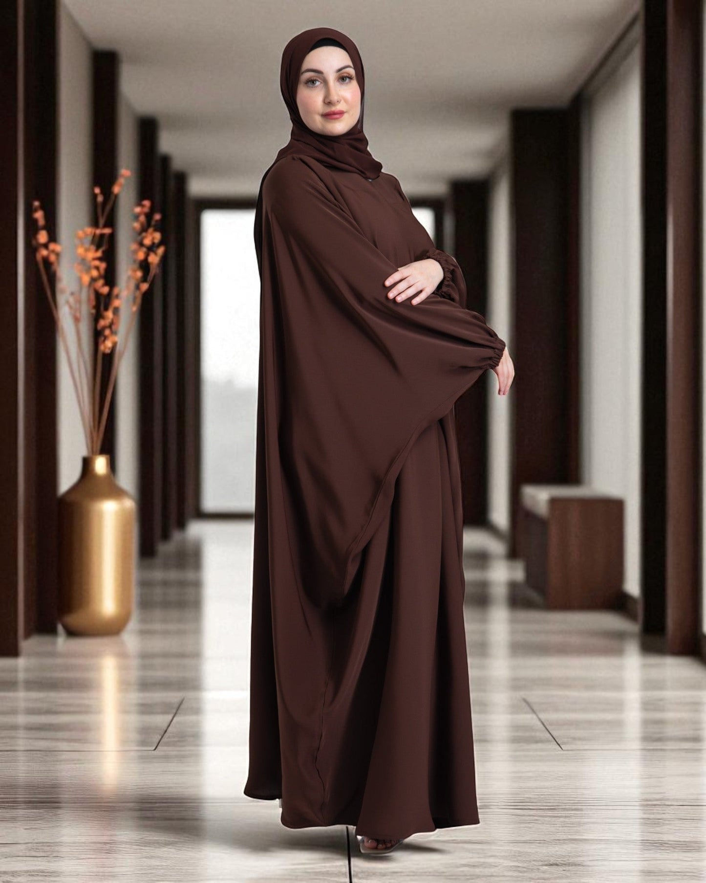 Free Size Kaftan Burqa in Firdaus Fabric with Elasticated Cuff Sleeves