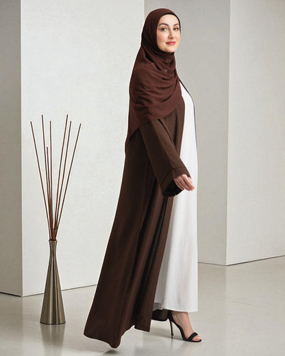 Abaya with Shrug Ð Chocolate Brown Firdaus Fabric with Nida Satin Inner & Hijab