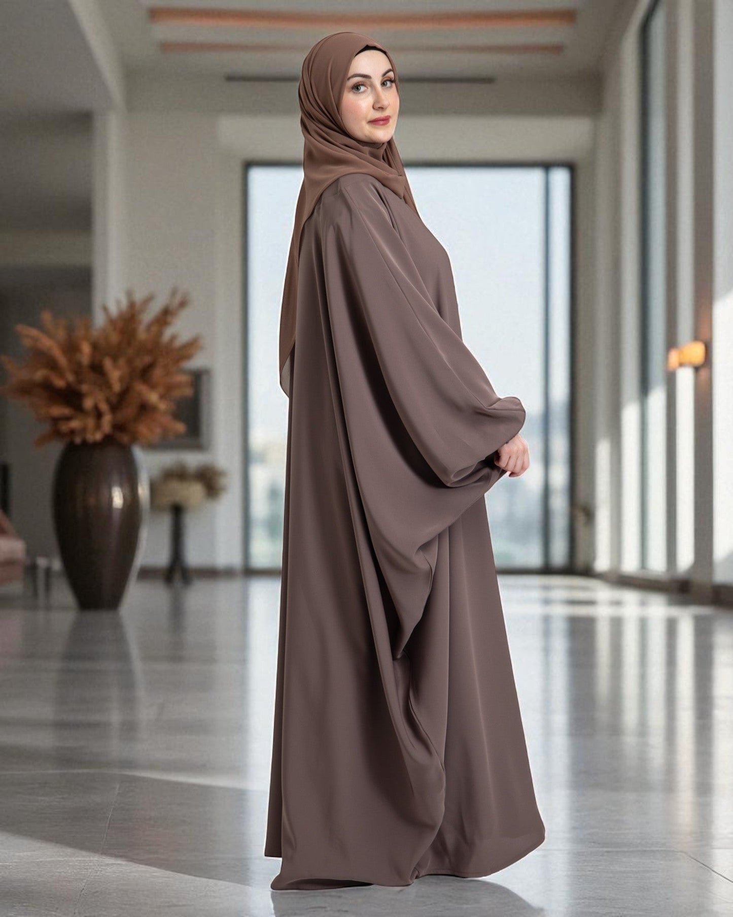 Free Size Kaftan Abaya in Firdaus Fabric with Elasticated Cuff Sleeves