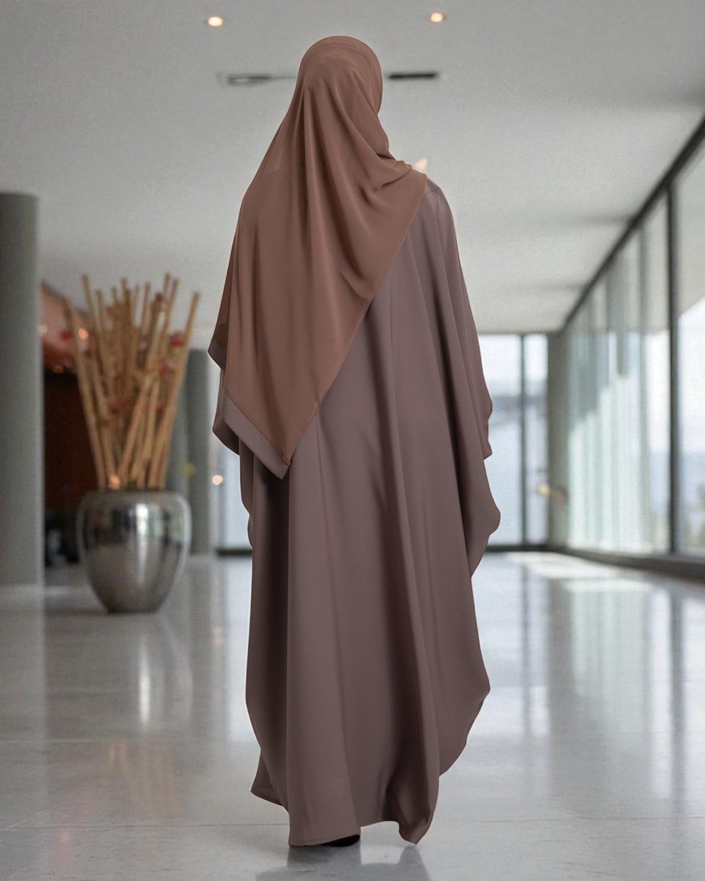 Free Size Kaftan Abaya in Firdaus Fabric with Elasticated Cuff Sleeves