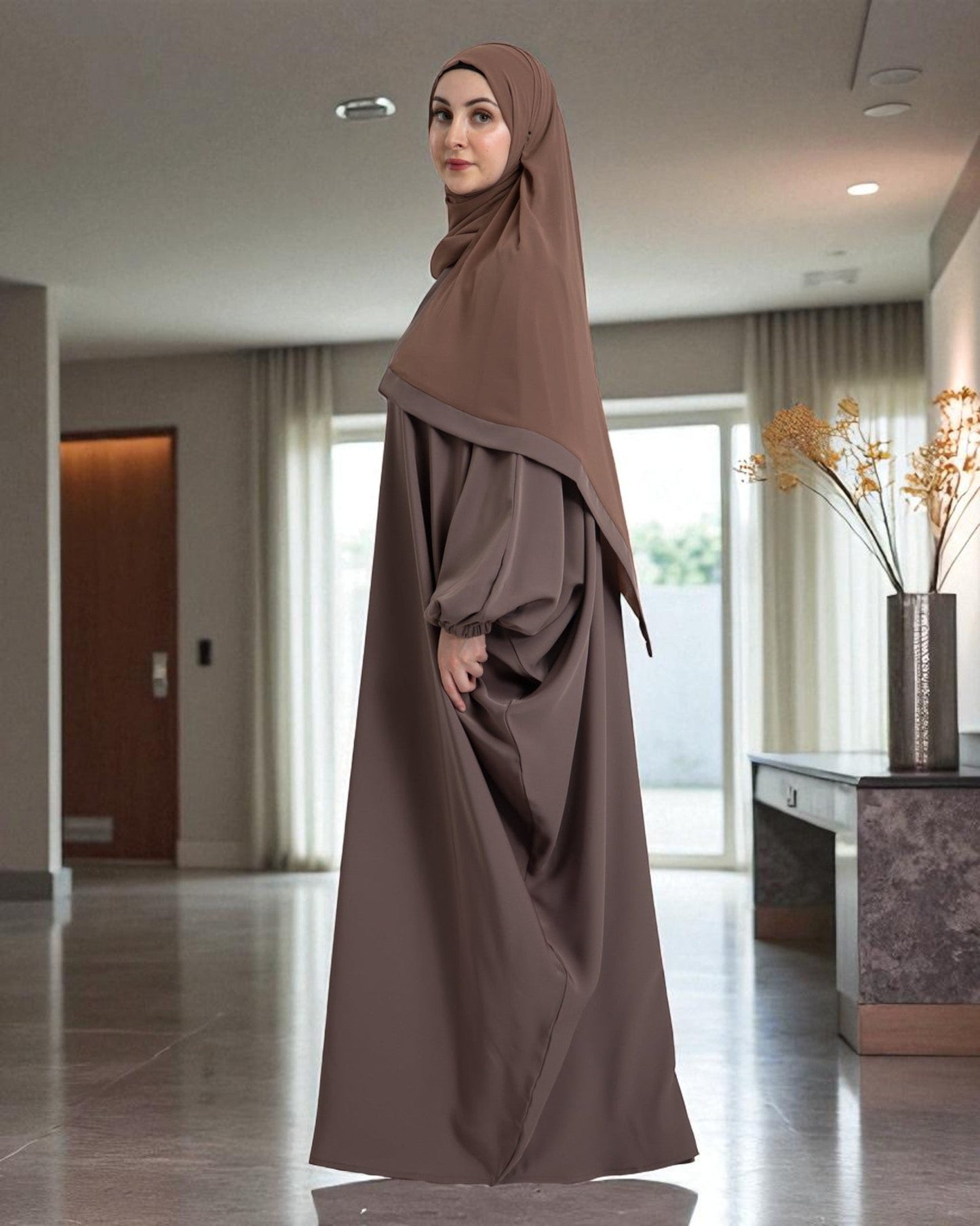 Free Size Kaftan Abaya in Firdaus Fabric with Elasticated Cuff Sleeves