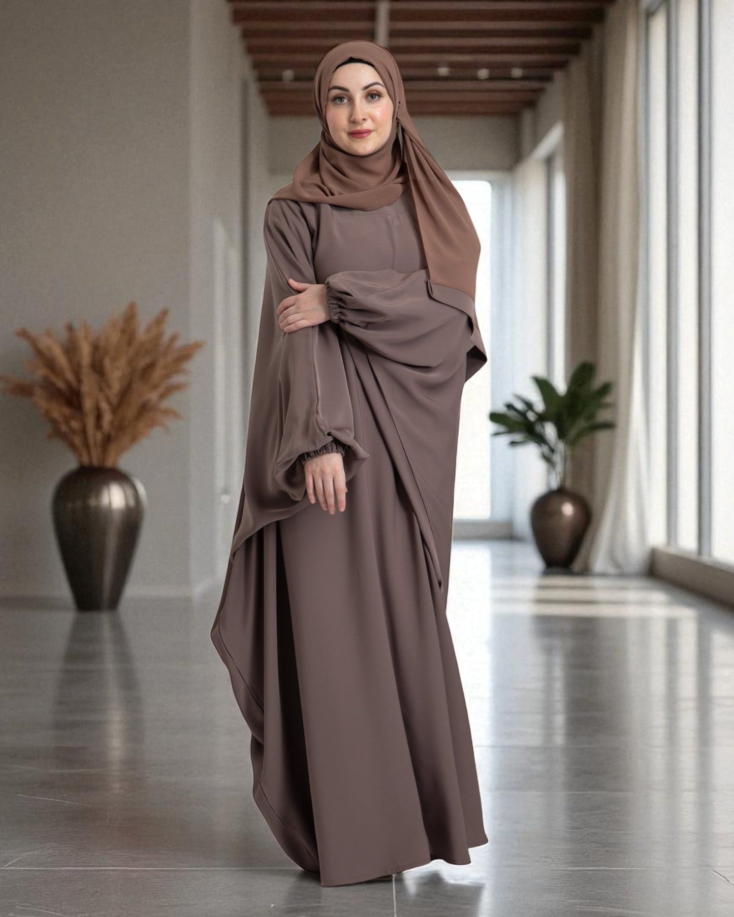 Free Size Kaftan Abaya in Firdaus Fabric with Elasticated Cuff Sleeves