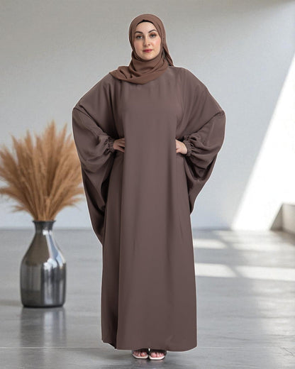 Free Size Kaftan Abaya in Firdaus Fabric with Elasticated Cuff Sleeves
