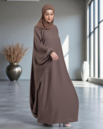 Free Size Kaftan Abaya in Firdaus Fabric with Elasticated Cuff Sleeves