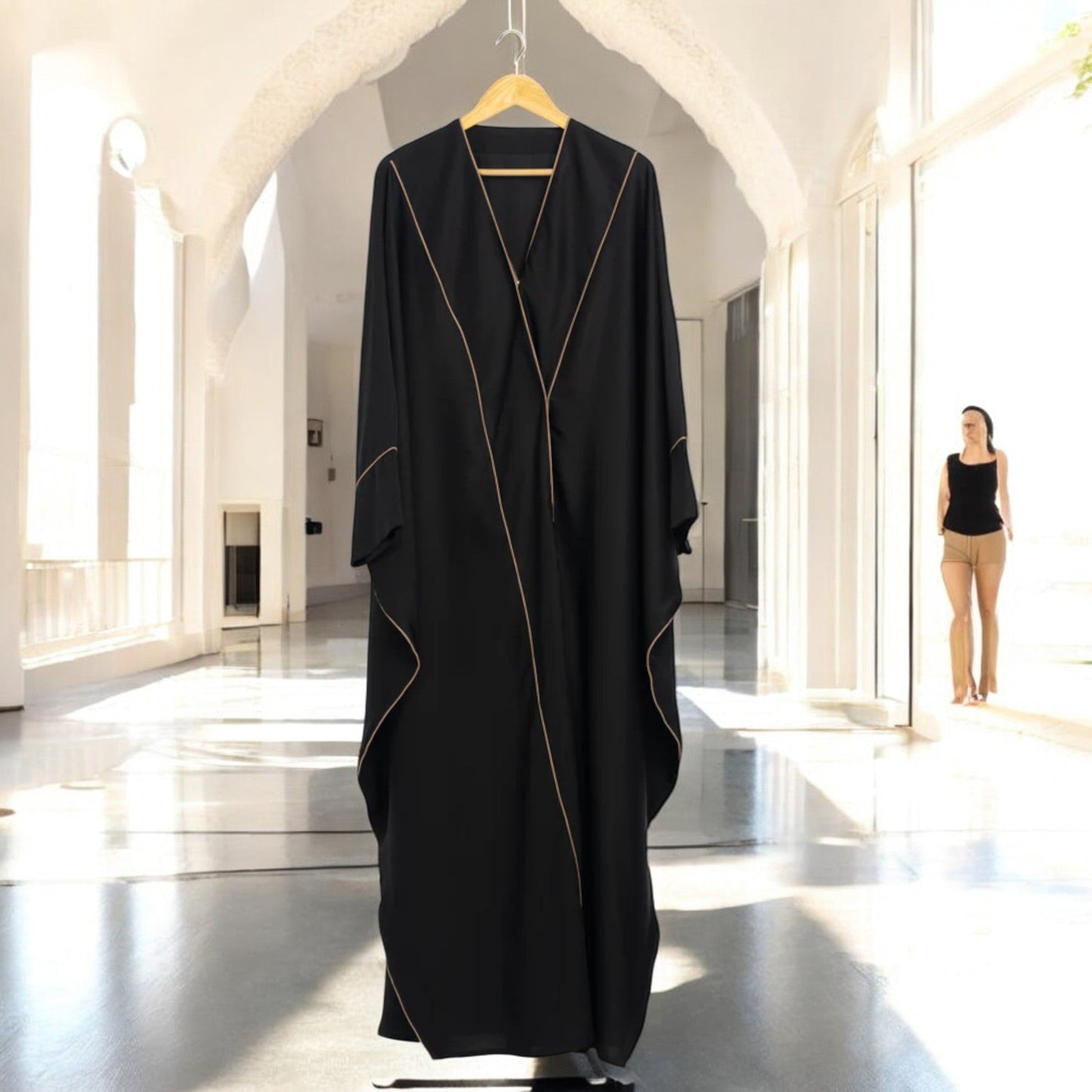 Luxury Tiktok Bhisht Kaftan Abaya with Satin Hijab Black