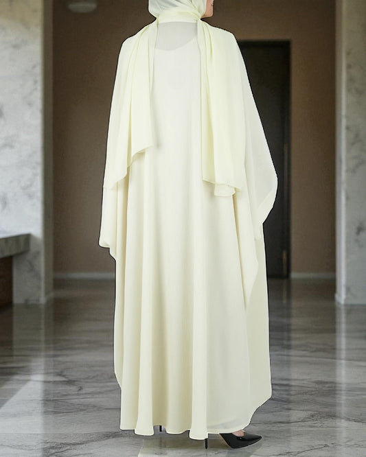 White Front Open Abaya with Inner & Hijab | Zoom & Nida Satin