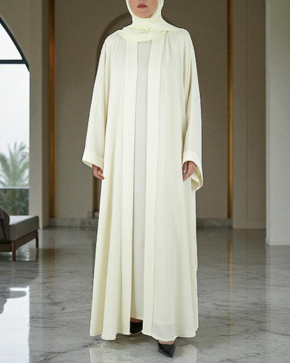White Front Open Abaya with Inner & Hijab | Zoom & Nida Satin
