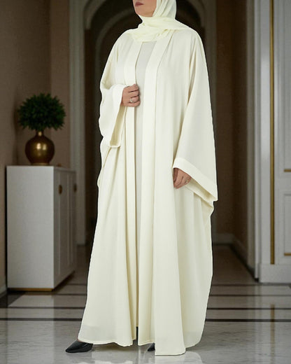 White Front Open Abaya with Inner & Hijab | Zoom & Nida Satin