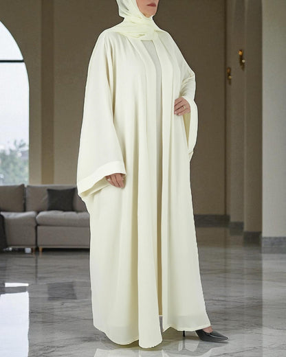 White Front Open Abaya with Inner & Hijab | Zoom & Nida Satin