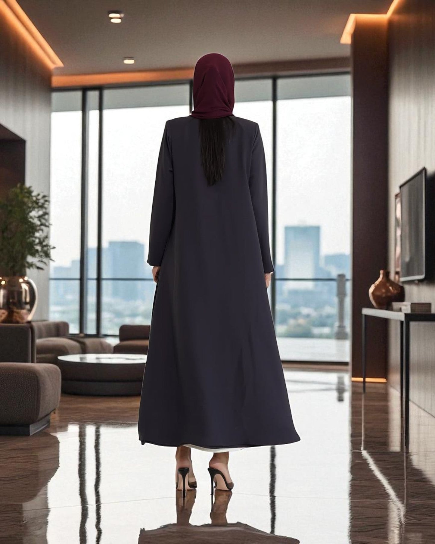 Graceful Contrast Satin Lapel in Latest Abaya Design