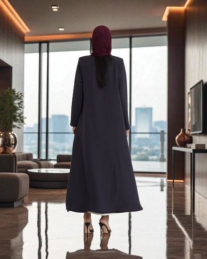 Graceful Contrast Satin Lapel in Latest Abaya Design