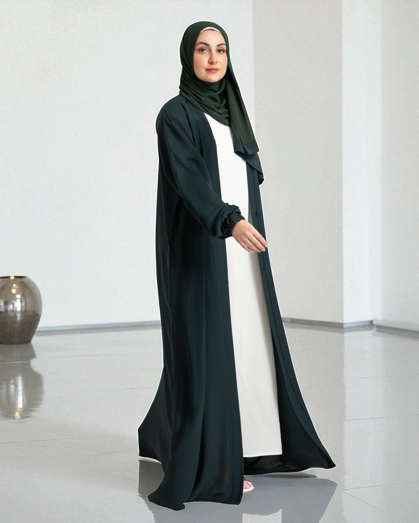 Front Open Firdaus Fabric Abaya Set with Sleeveless Inner – Stylish Burqa Online
