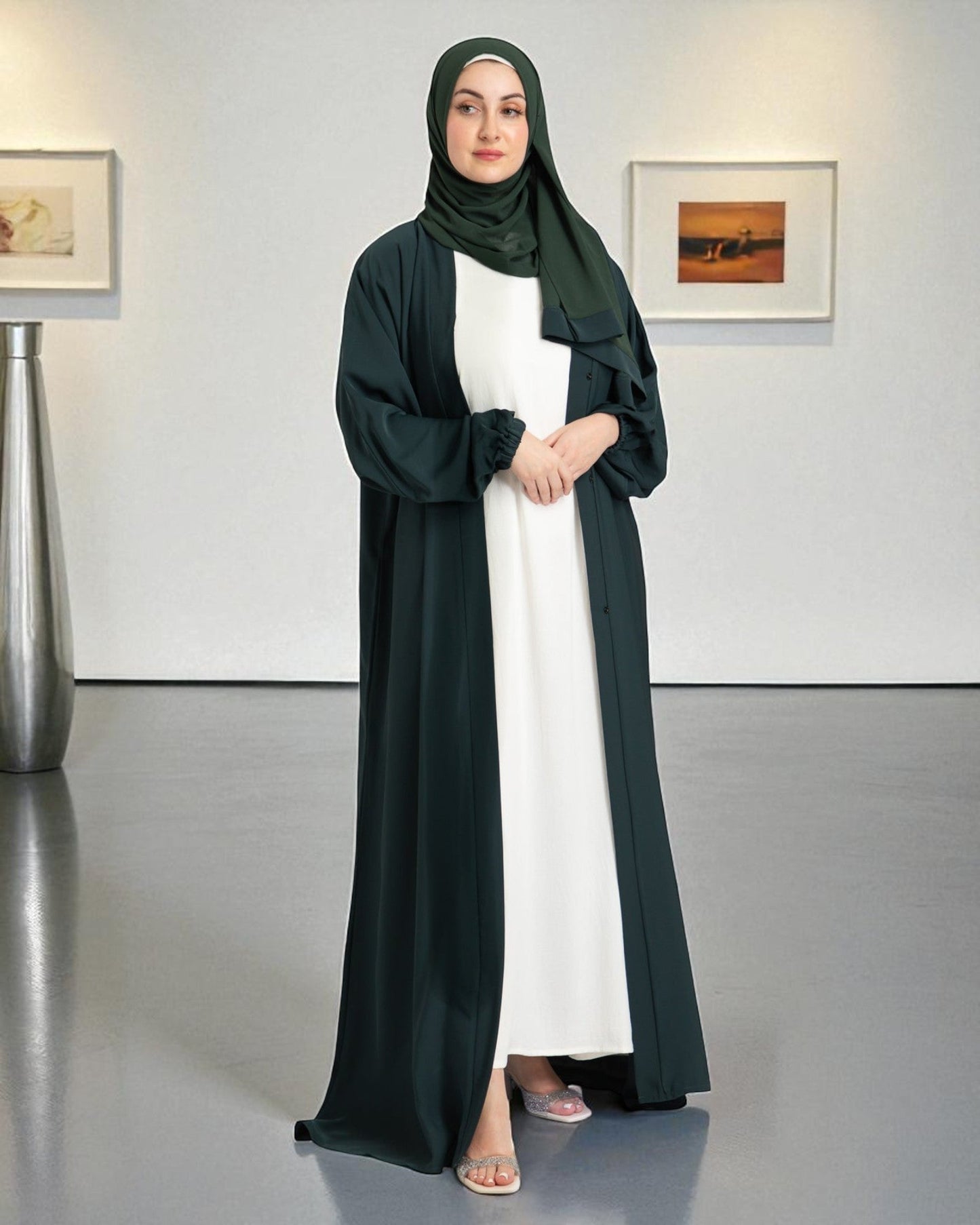 Front Open Firdaus Fabric Abaya Set with Sleeveless Inner – Stylish Burqa Online