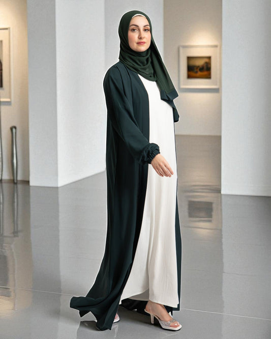 Front Open Firdaus Fabric Abaya Set with Sleeveless Inner – Stylish Burqa Online