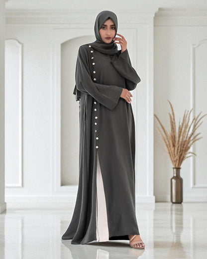 Designer Cey Crush Abaya for Girls with Contrast Buttons and Hijab